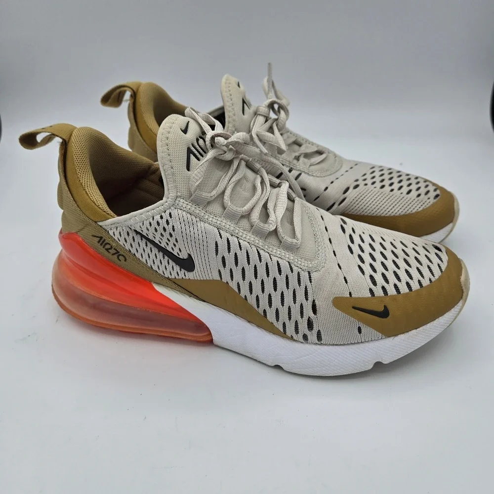 Nike Air Max 270 Beige Black Orange Athletic Running Shoes Sneakers